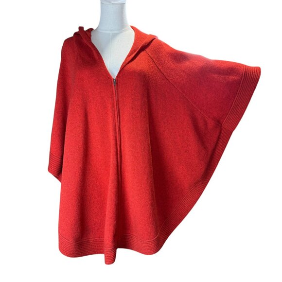 Eileen Fisher Red Yak Wool Zip Front Hooded Poncho Cape Coat Medium Lagenlook - Picture 5 of 10